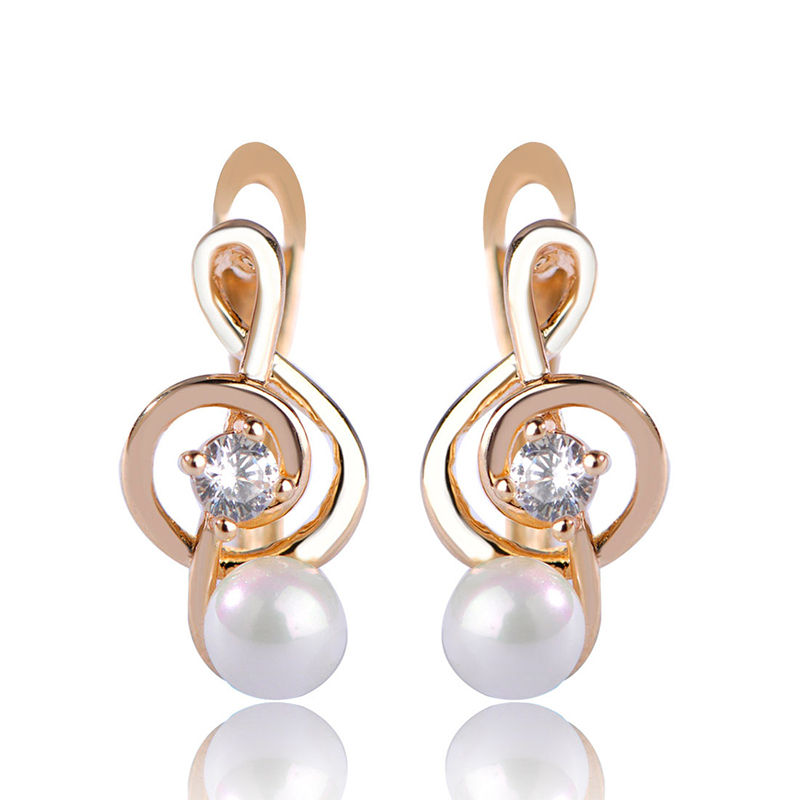 Zircon & Faux Pearl Treble Clef Earrings