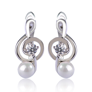 Zircon & Faux Pearl Treble Clef Earrings