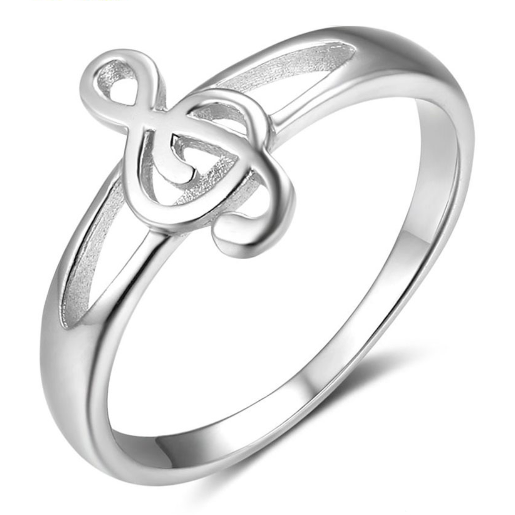 Framed Treble Clef Silver Ring