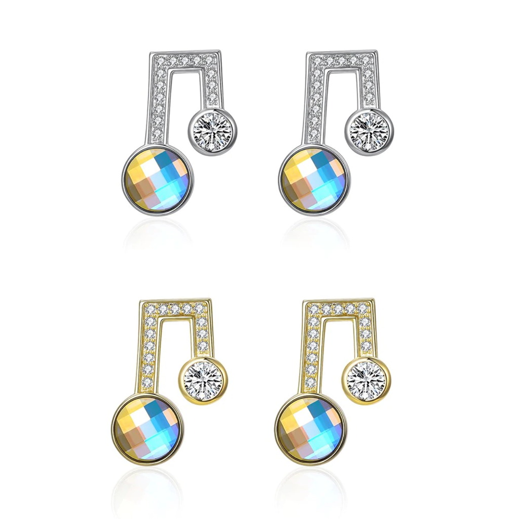 Eighth Note Swarovski Silver Studs