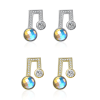 Eighth Note Swarovski Silver Studs
