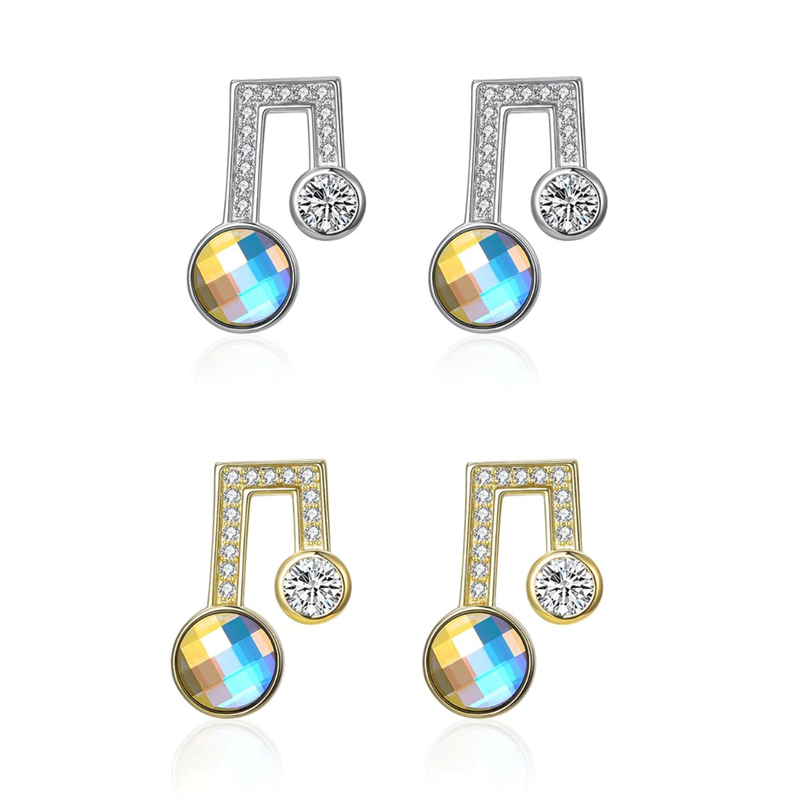 Eighth Note Swarovski Silver Studs