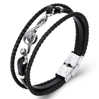 Rope & Leather Bracelet With G-Clef