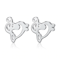 Double Clef Heart Silver Stud