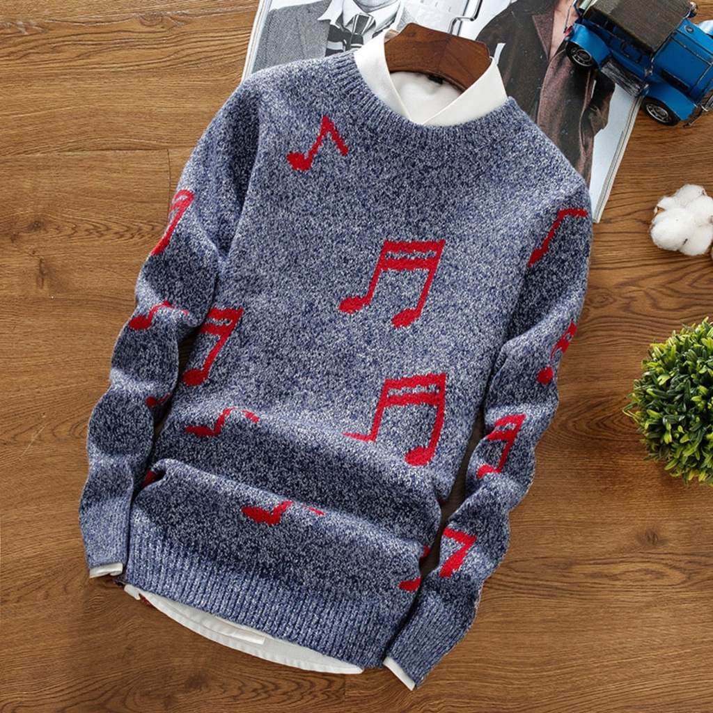 Knitted Sweater With Music Notes