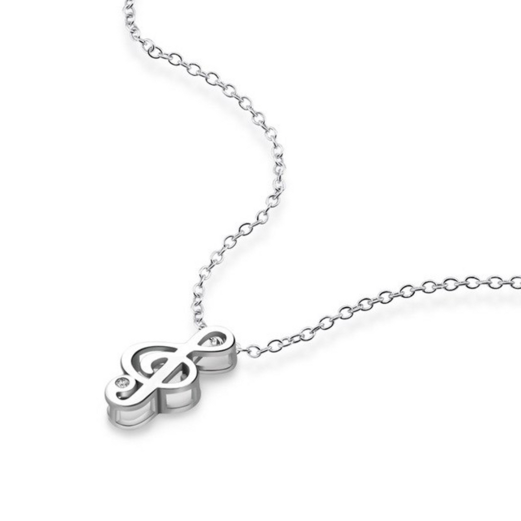 3D Silver G-Clef Necklace With Zircon