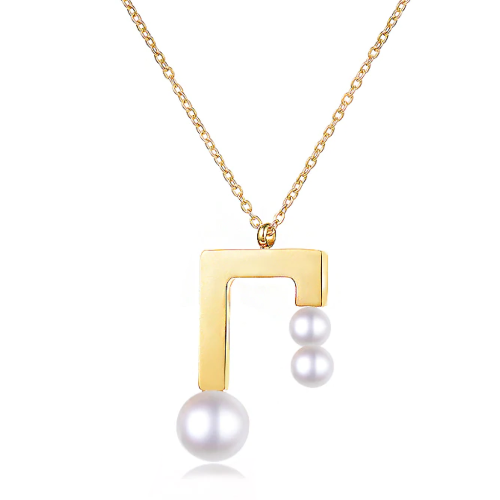 Eighth Note Necklace With Pearl Heads