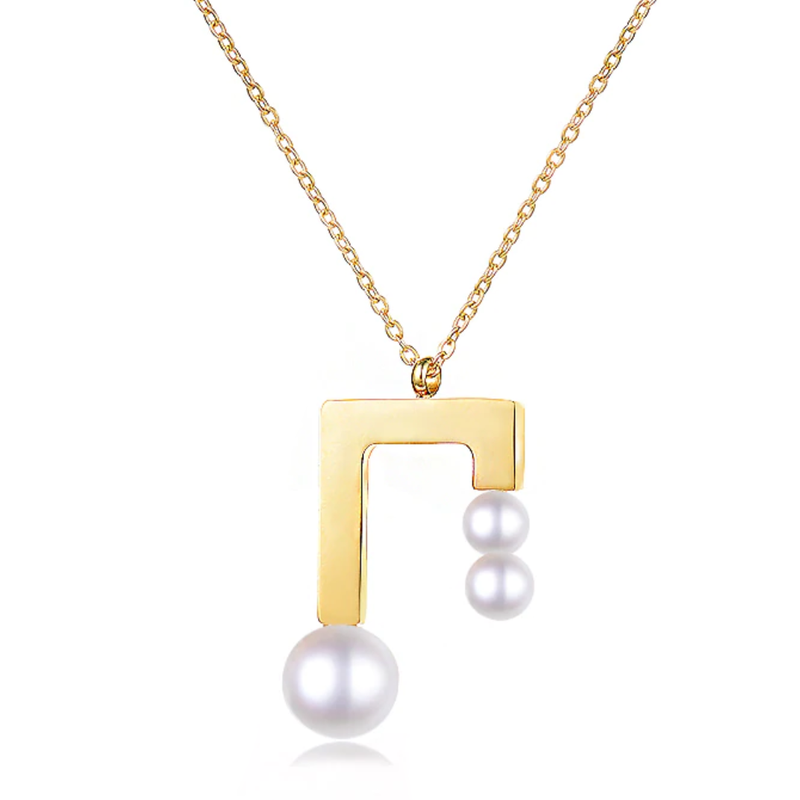 Eighth Note Necklace With Pearl Heads