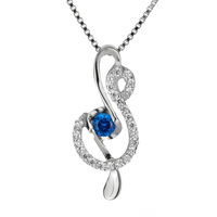 G-Clef Silver Necklace With Color Zirconia