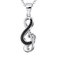 Silver G-Clef Necklace With Black Inlays