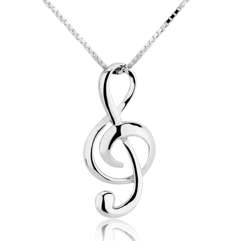 Polished Silver G-Clef Necklace
