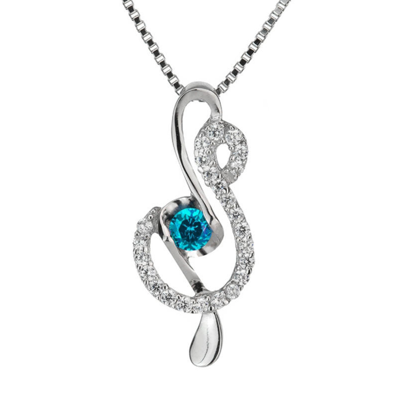 G-Clef Silver Necklace With Color Zirconia