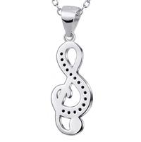 Silver G-Clef Necklace With Black Inlays