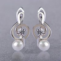 Zircon & Faux Pearl Treble Clef Earrings