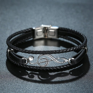 Rope & Leather Bracelet With G-Clef