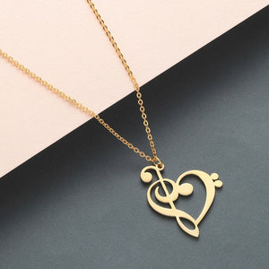 Double Clef Heart Necklace