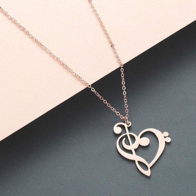 Double Clef Heart Necklace