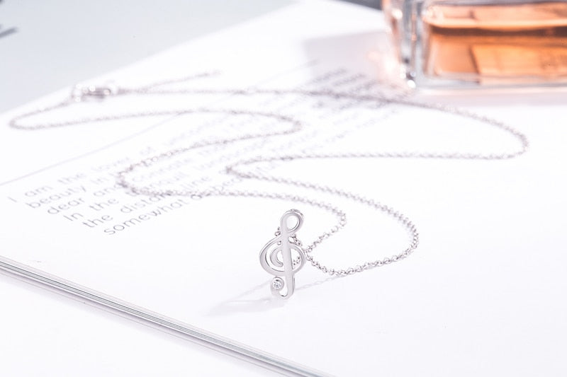 3D Silver G-Clef Necklace With Zircon