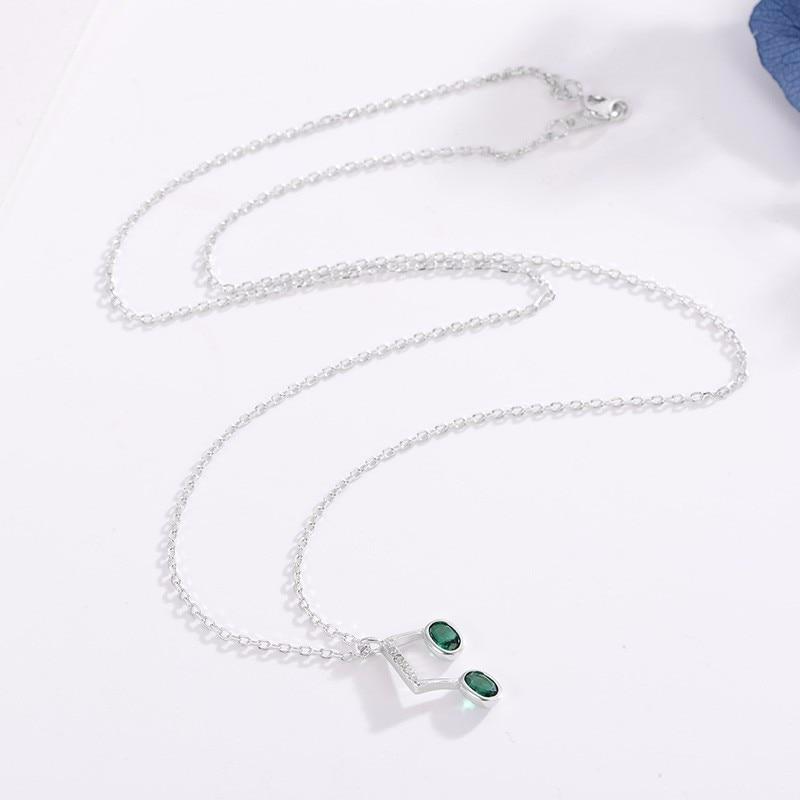 Green Eighth Note Silver Necklace