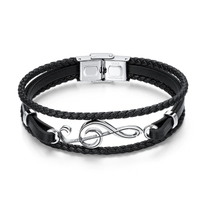 Rope & Leather Bracelet With G-Clef